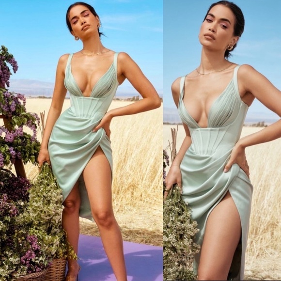 HOUSE OF CB FAYE PISTACHIO SATIN CORSET MIDI DRESS NWOT‎ size M - Picture 15 of 15